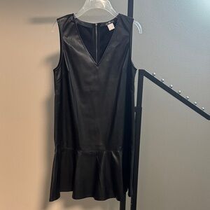 VENUS Black V-Neck Mini Dress Faux Leather